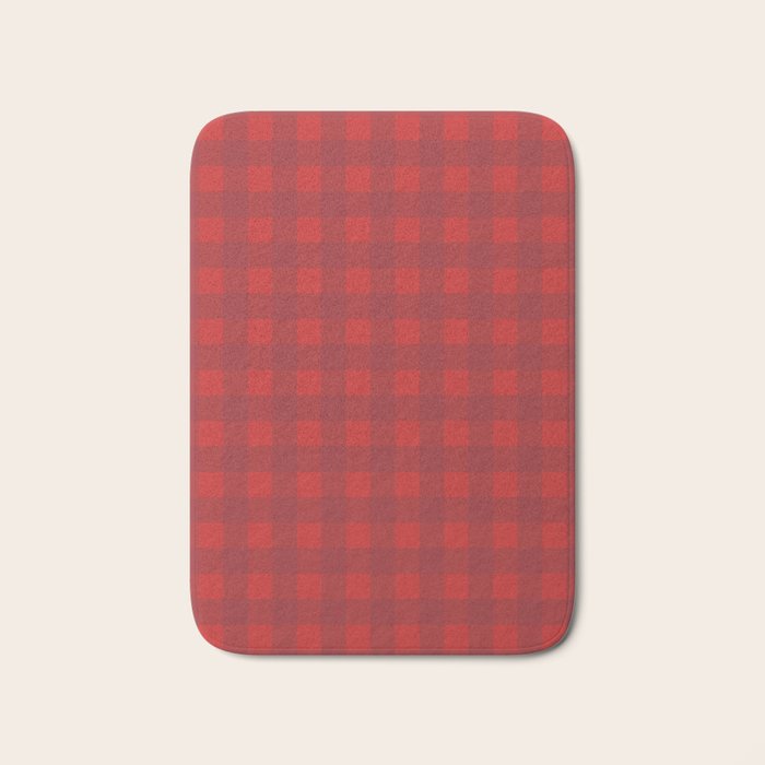 Cherry Red Gingham Check Pattern Bath Mat Gallery Image 1