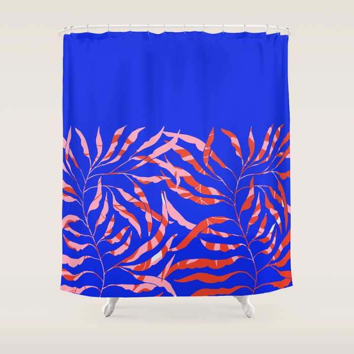 Sisters - Twin Leaf Portrait Matisse Style on Blue Shower Curtain Gallery Image 1