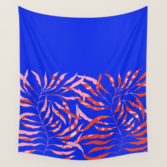 Sisters - Twin Leaf Portrait Matisse Style on Blue Wall Tapestry Gallery Image 4
