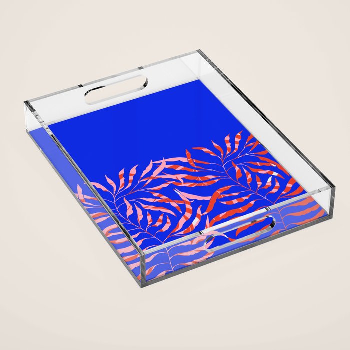 Sisters - Twin Leaf Portrait Matisse Style on Blue Acrylic Tray Gallery Image 1
