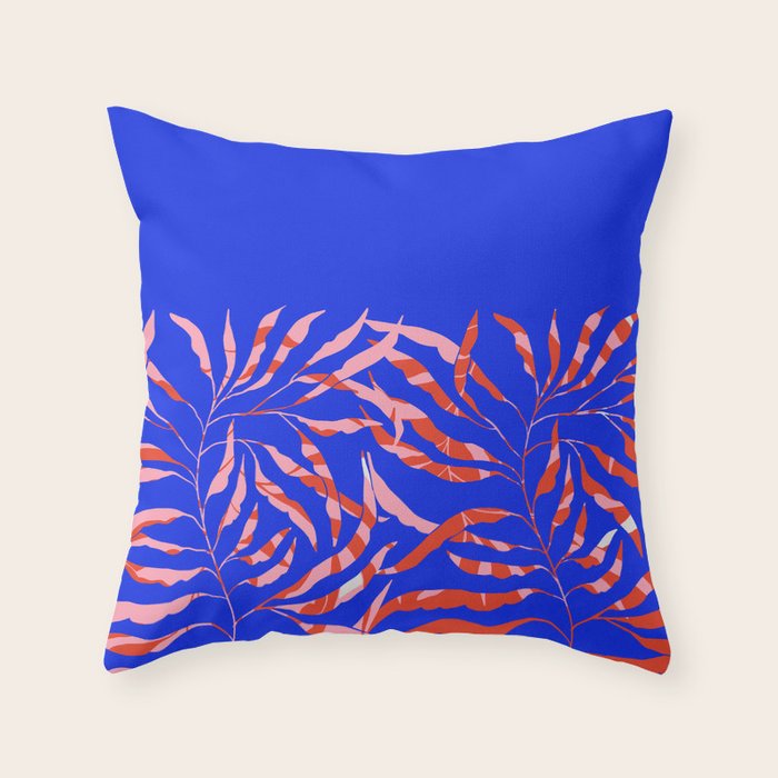 Sisters - Twin Leaf Portrait Matisse Style on Blue Throw Pillow Gallery Image 1