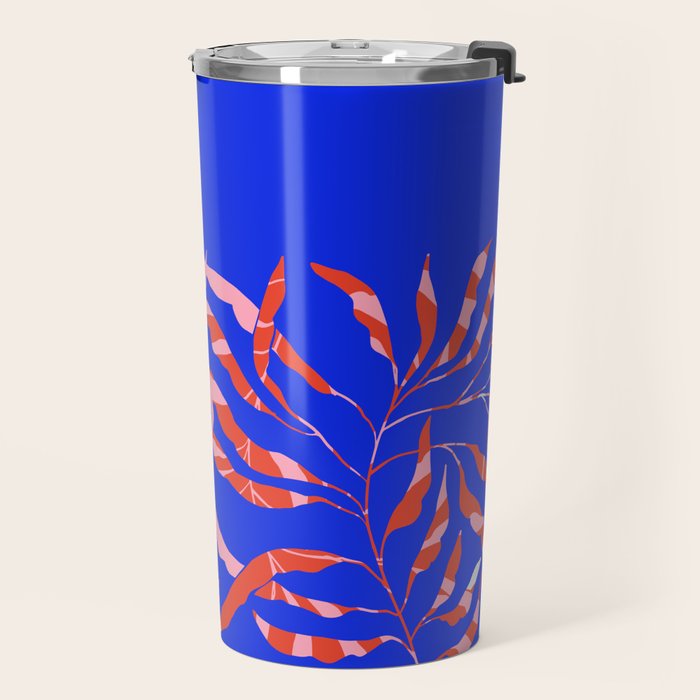 Sisters - Twin Leaf Portrait Matisse Style on Blue Travel Mug Gallery Image 2
