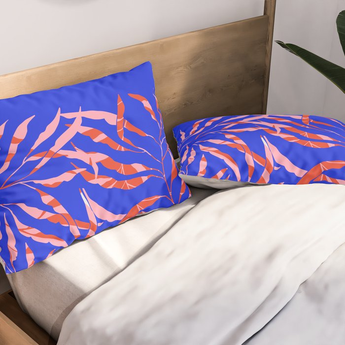 Sisters - Twin Leaf Portrait Matisse Style on Blue Pillow Sham Gallery Image 2