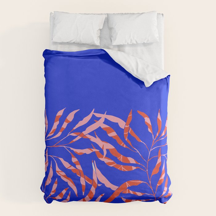 Sisters - Twin Leaf Portrait Matisse Style on Blue Duvet Cover Gallery Image 1