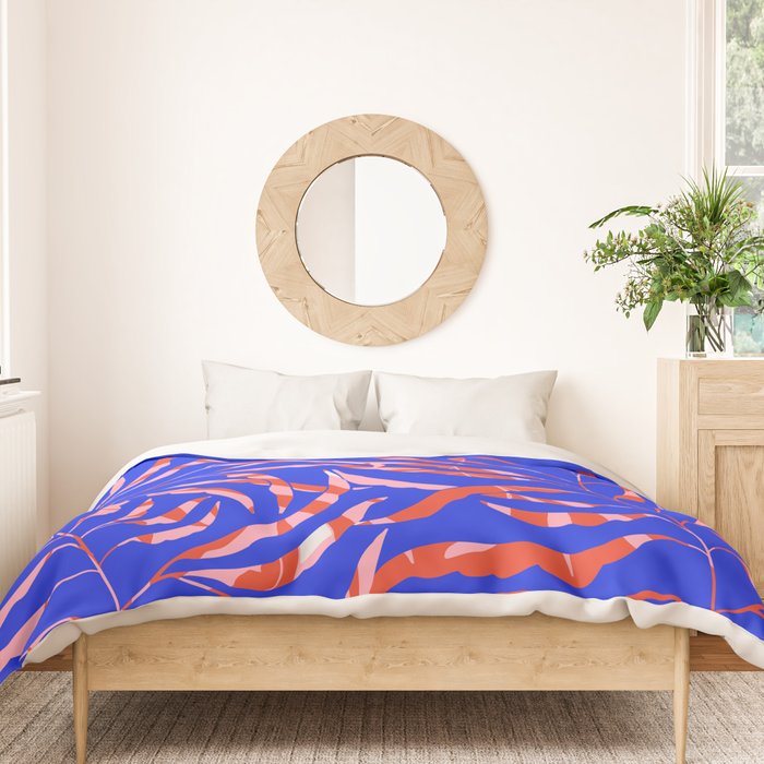 Sisters - Twin Leaf Portrait Matisse Style on Blue Duvet Cover Gallery Image 3