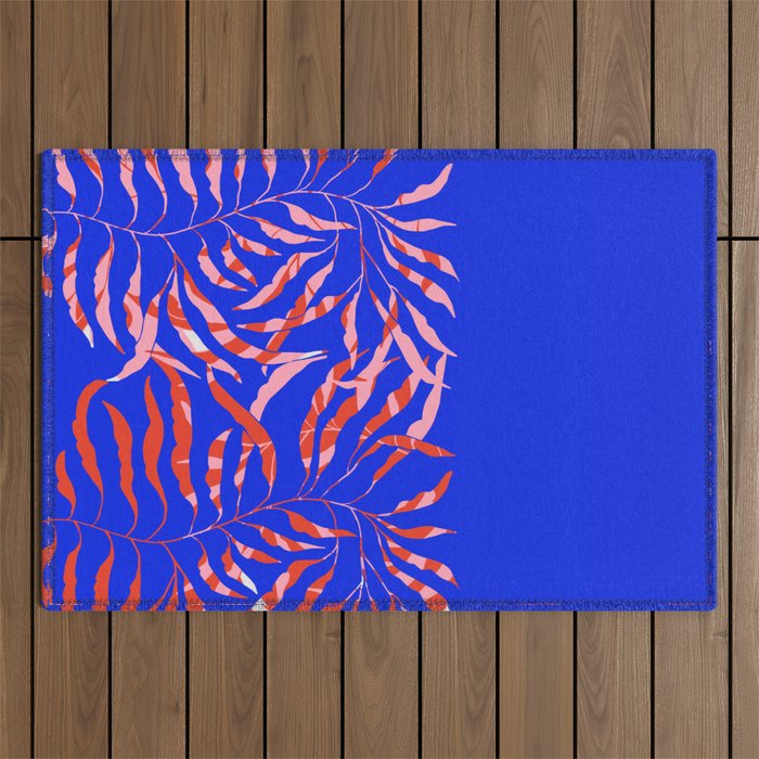 Sisters - Twin Leaf Portrait Matisse Style on Blue Outdoor Rug Gallery Image 1