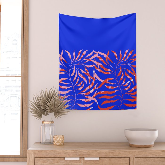 Sisters - Twin Leaf Portrait Matisse Style on Blue Wall Tapestry Gallery Image 2