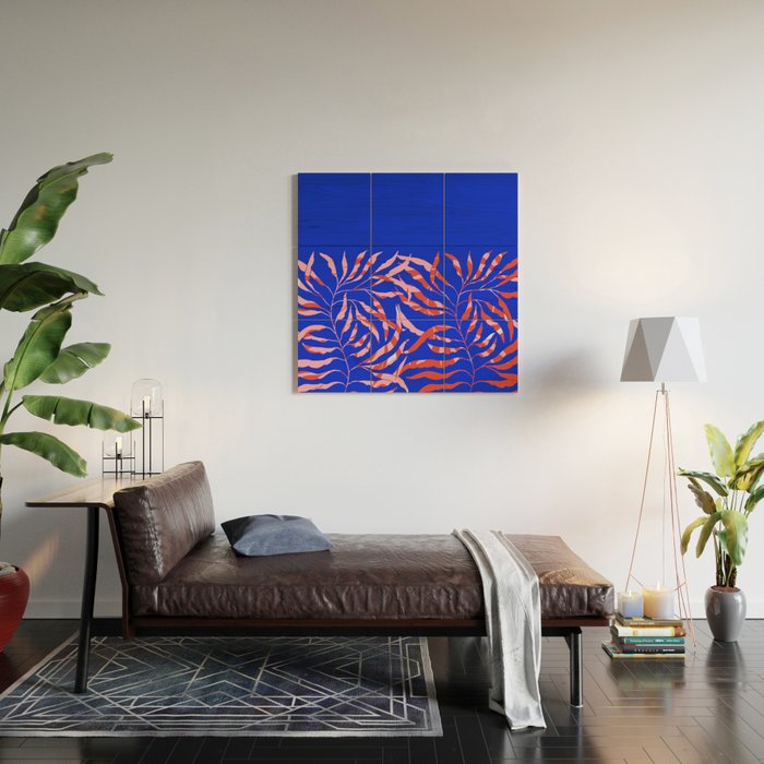 Sisters - Twin Leaf Portrait Matisse Style on Blue Wood Wall Art Gallery Image 2