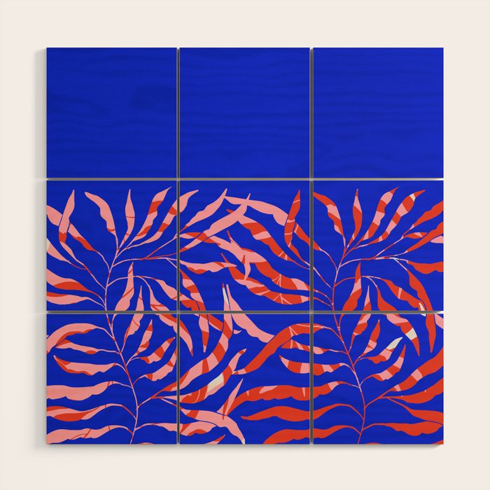 Sisters - Twin Leaf Portrait Matisse Style on Blue Wood Wall Art Gallery Image 1