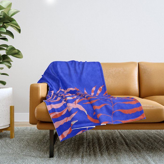 Sisters - Twin Leaf Portrait Matisse Style on Blue Throw Blanket Gallery Image 1
