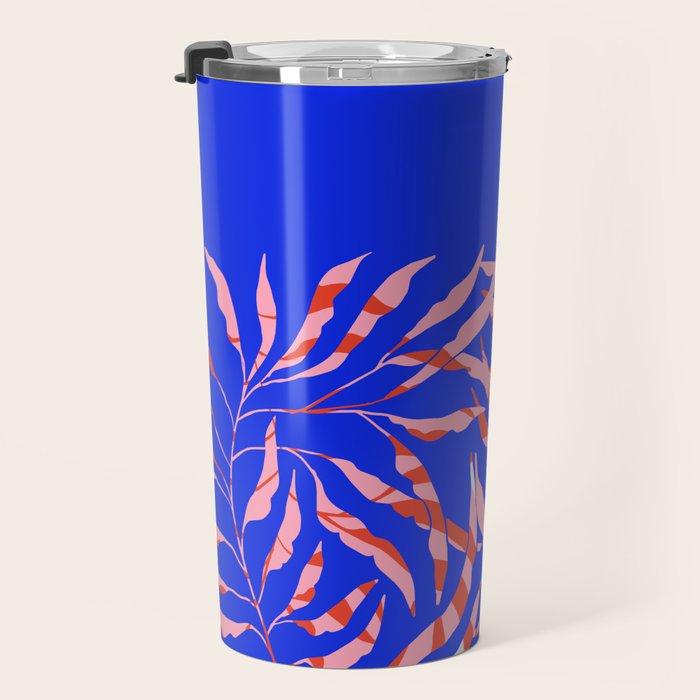 Sisters - Twin Leaf Portrait Matisse Style on Blue Travel Mug Gallery Image 3