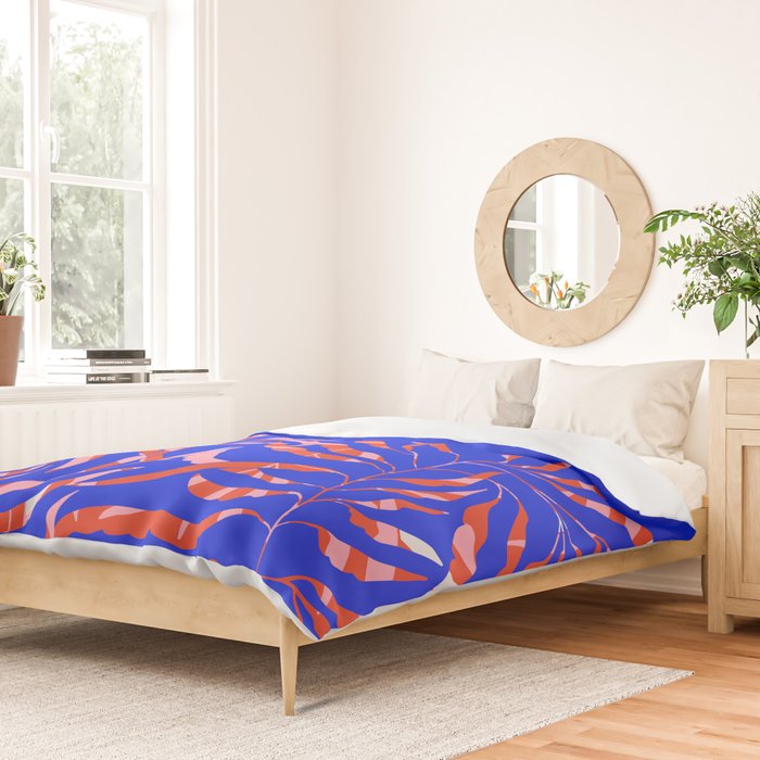 Sisters - Twin Leaf Portrait Matisse Style on Blue Duvet Cover Gallery Image 2