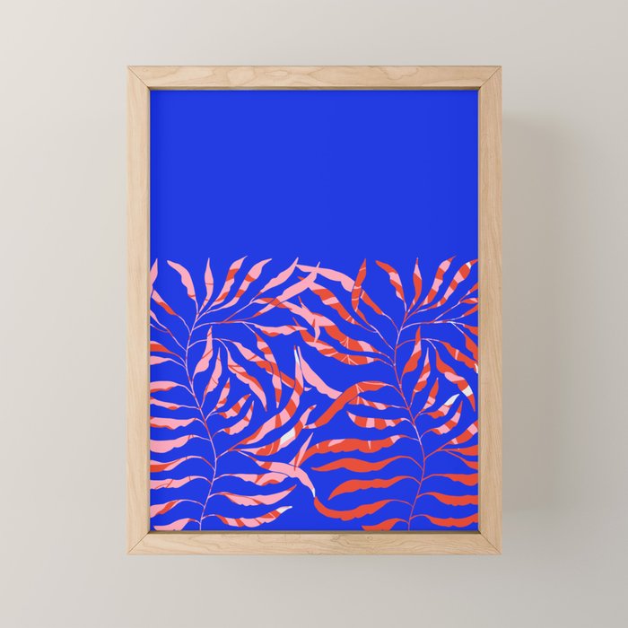 Sisters - Twin Leaf Portrait Matisse Style on Blue Mini Art Print Gallery Image 1
