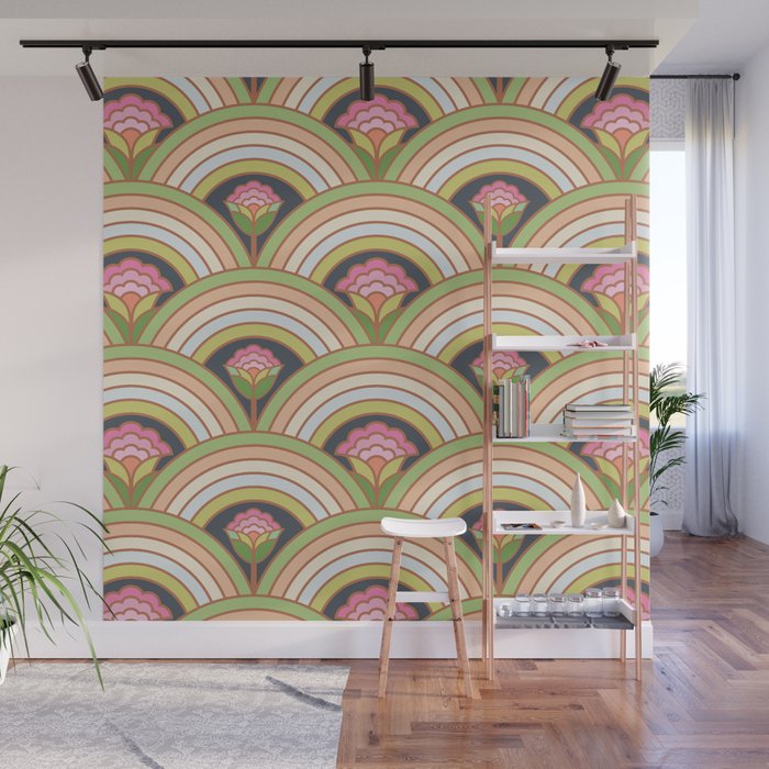 Retro Rainbow Flowers Wall Mural Gallery Image 1