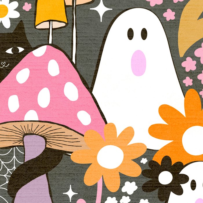 Whimsy Halloween Retro Cats and Ghosts Cottagecore Garden Party - Black Orange Pink Coffee Mug Gallery Image 2