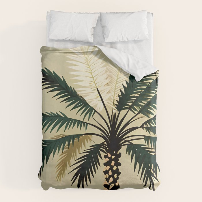 Palmacious, Palm Tree, Coconut Tree Middle East, Desert Plants Nature Illustration, Beachy Tropical Botanical Painting Duvet Cover Gallery Image 1