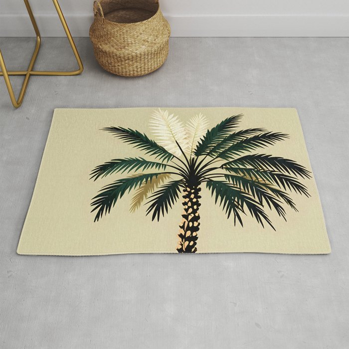Palmacious, Palm Tree, Coconut Tree Middle East, Desert Plants Nature Illustration, Beachy Tropical Botanical Painting Rug Gallery Image 1
