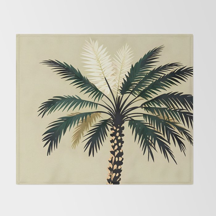 Palmacious, Palm Tree, Coconut Tree Middle East, Desert Plants Nature Illustration, Beachy Tropical Botanical Painting Throw Blanket Gallery Image 2