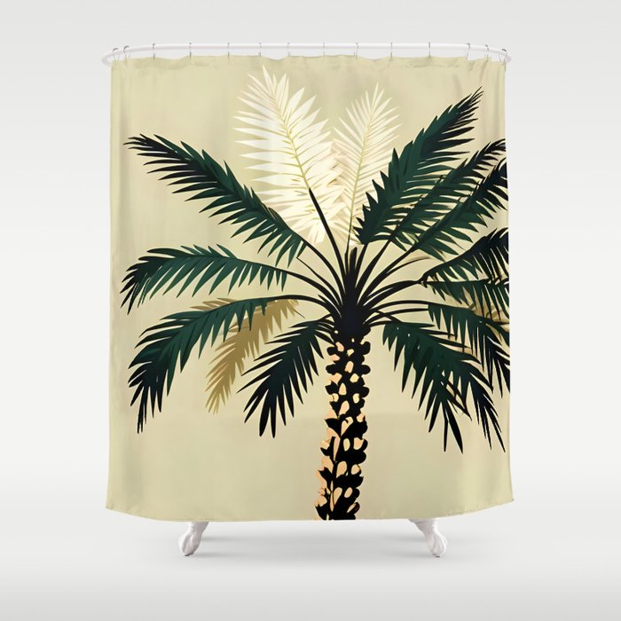 Palmacious, Palm Tree, Coconut Tree Middle East, Desert Plants Nature Illustration, Beachy Tropical Botanical Painting Shower Curtain Gallery Image 1