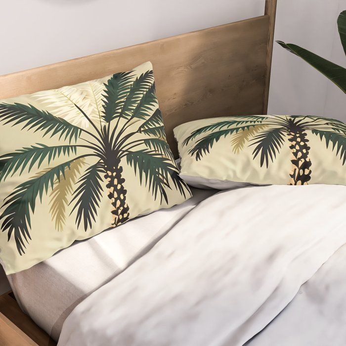 Palmacious, Palm Tree, Coconut Tree Middle East, Desert Plants Nature Illustration, Beachy Tropical Botanical Painting Pillow Sham Gallery Image 2