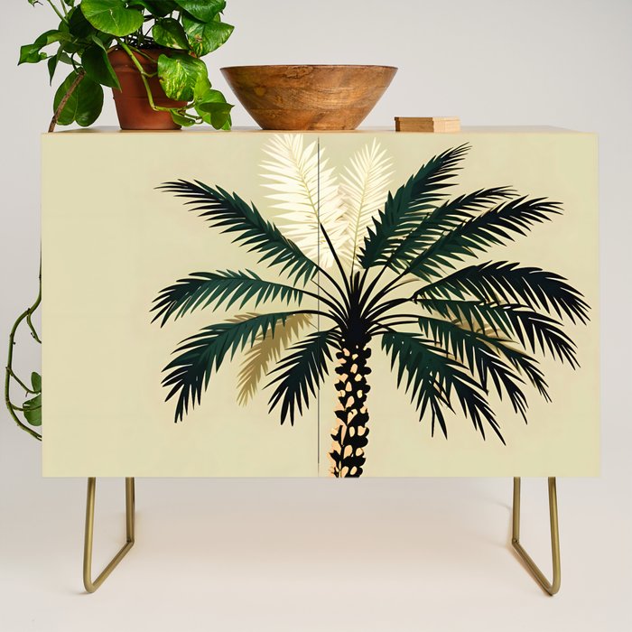 Palmacious, Palm Tree, Coconut Tree Middle East, Desert Plants Nature Illustration, Beachy Tropical Botanical Painting Credenza Gallery Image 1