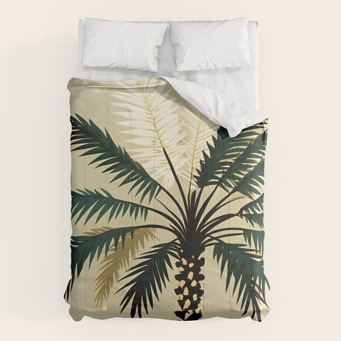 Palmacious, Palm Tree, Coconut Tree Middle East, Desert Plants Nature Illustration, Beachy Tropical Botanical Painting Comforter Gallery Image 1