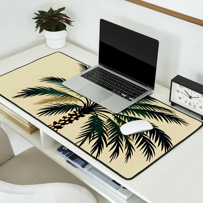 Palmacious, Palm Tree, Coconut Tree Middle East, Desert Plants Nature Illustration, Beachy Tropical Botanical Painting Desk Mat Gallery Image 2