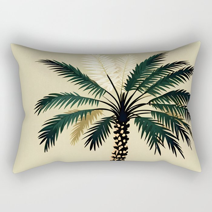 Palmacious, Palm Tree, Coconut Tree Middle East, Desert Plants Nature Illustration, Beachy Tropical Botanical Painting Rectangular Pillow Gallery Image 1