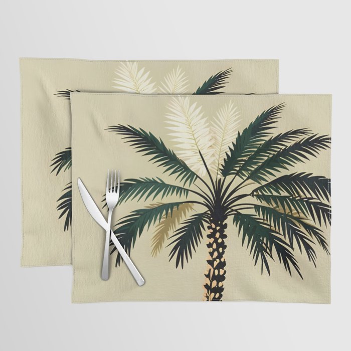 Palmacious, Palm Tree, Coconut Tree Middle East, Desert Plants Nature Illustration, Beachy Tropical Botanical Painting Placemat Gallery Image 1
