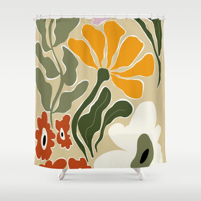 Mid-Century Bloomscape Shower Curtain Gallery Image 1
