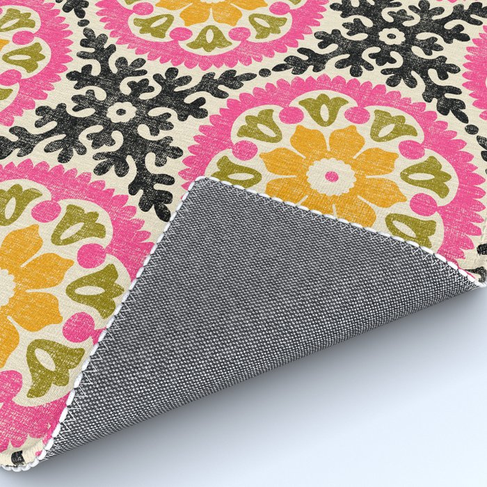 Folk Art Mandala - vintage pink, gold, and avocado green Rug Gallery Image 4