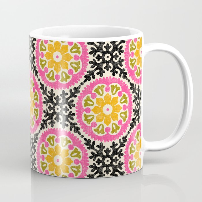 Folk Art Mandala - vintage pink, gold, and avocado green Coffee Mug Gallery Image 1