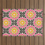 Folk Art Mandala - vintage pink, gold, and avocado green Outdoor Rug Gallery Image 1