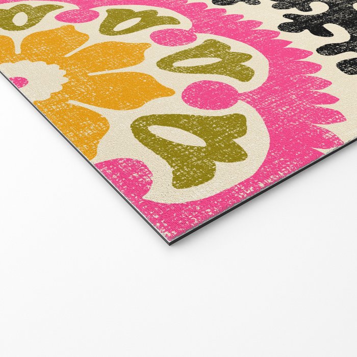 Folk Art Mandala - vintage pink, gold, and avocado green Welcome Mat Gallery Image 2