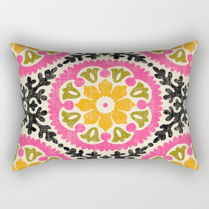 Folk Art Mandala - vintage pink, gold, and avocado green Rectangular Pillow Gallery Image 2