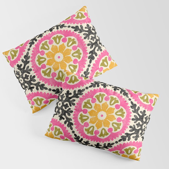 Folk Art Mandala - vintage pink, gold, and avocado green Pillow Sham Gallery Image 3