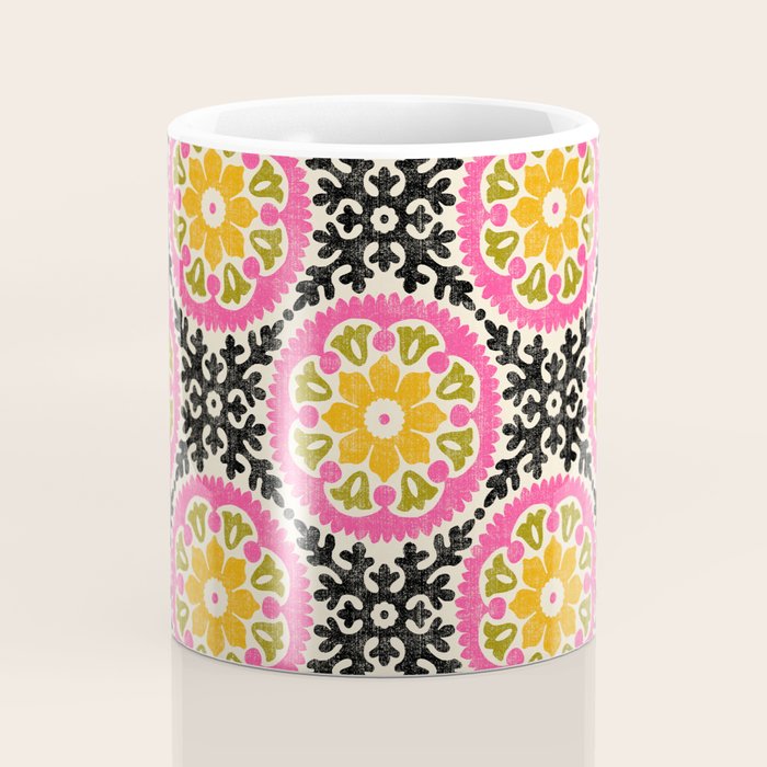 Folk Art Mandala - vintage pink, gold, and avocado green Coffee Mug Gallery Image 4