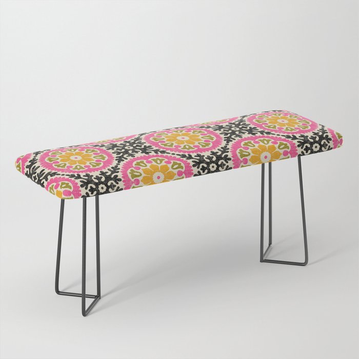 Folk Art Mandala - vintage pink, gold, and avocado green Bench Gallery Image 1