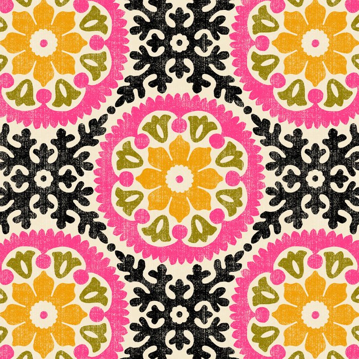 Folk Art Mandala - vintage pink, gold, and avocado green Coffee Mug Gallery Image 2