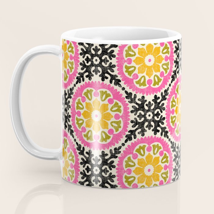 Folk Art Mandala - vintage pink, gold, and avocado green Coffee Mug Gallery Image 3