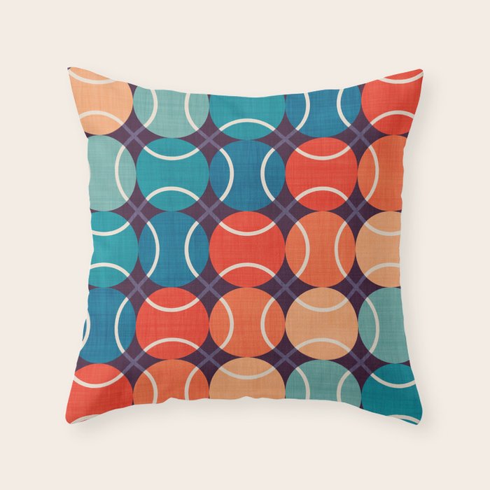 Retro Tennis 70s Rainbow Throw Pillow Gallery Image 1