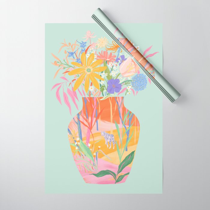 Whimsical Flower Vase Wrapping Paper Gallery Image 1
