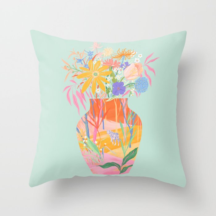 Whimsical Flower Vase Throw Pillow Gallery Image 6