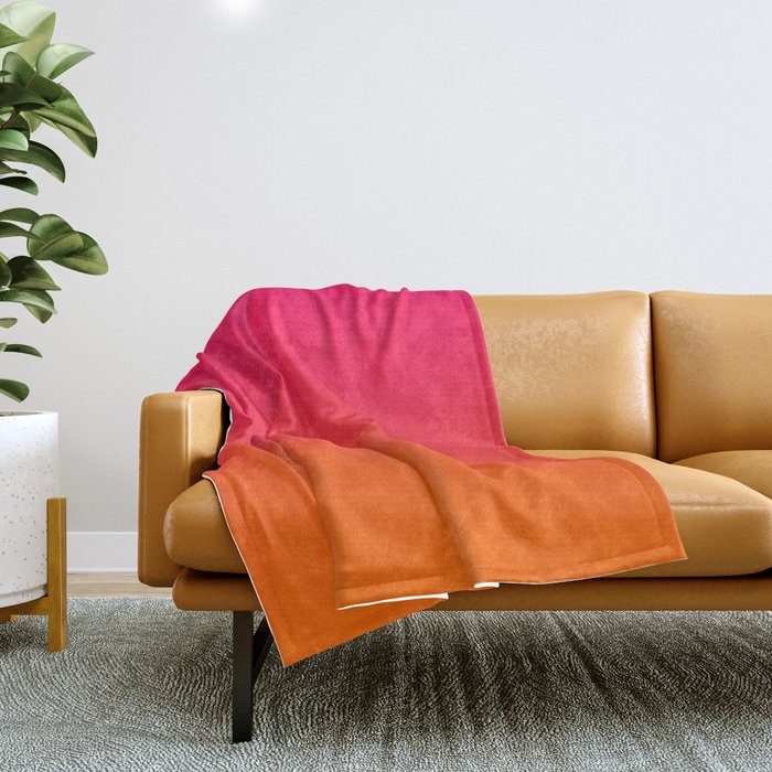Bright Pink and Orange Ombre Throw Blanket Gallery Image 1