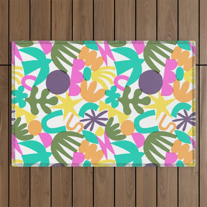 Colorful abstract organic nature shape art pattern Outdoor Rug Gallery Image 1