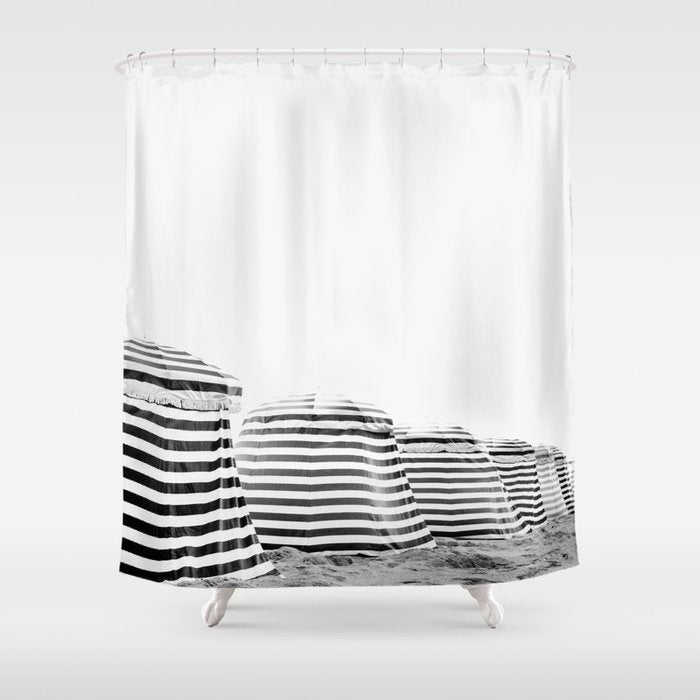 Beach Stripes - Minimalist Black and White Photography Shower Curtain Gallery Image 1