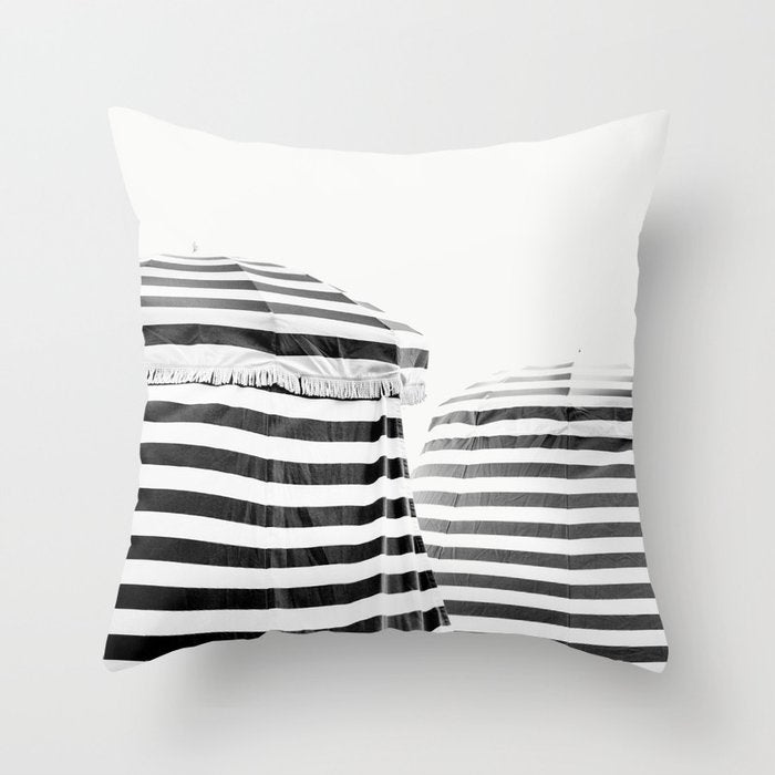 Beach Stripes - Minimalist Black and White Photography Throw Pillow Gallery Image 1
