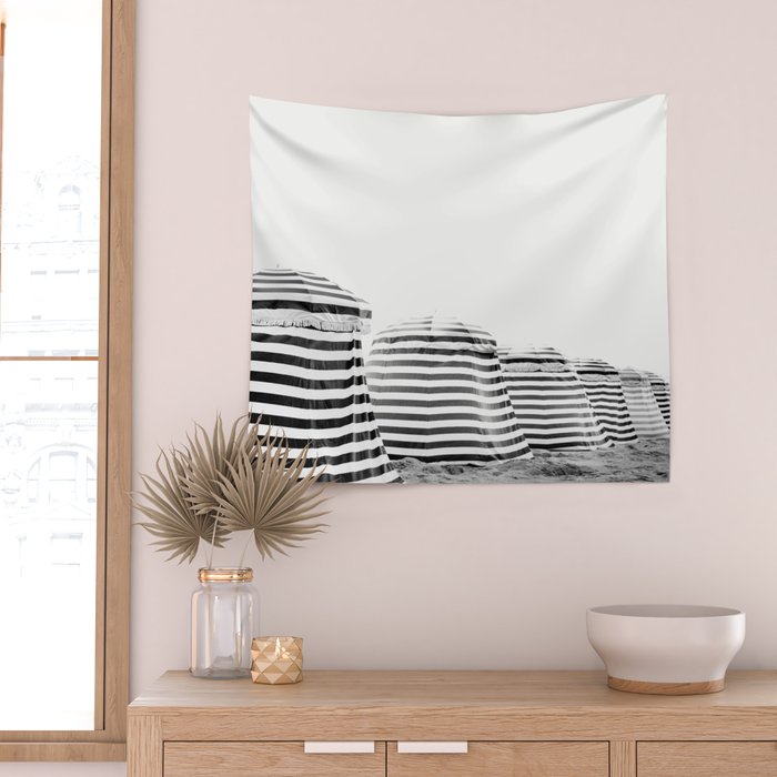 Beach Stripes - Minimalist Black and White Photography Wall Tapestry Gallery Image 2