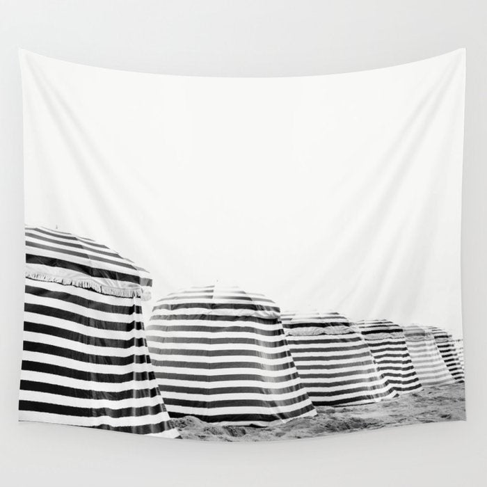 Beach Stripes - Minimalist Black and White Photography Wall Tapestry Gallery Image 4