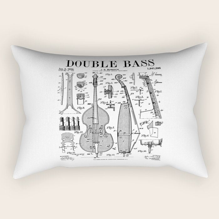 Double Bass Player Bassist Musical Instrument Vintage Patent Rectangular Pillow Gallery Image 2